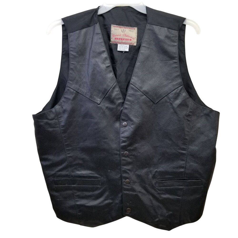 Permit‎ Platinum XL Vintage 90s Black Leather Vest Moto Grunge Streetwear
